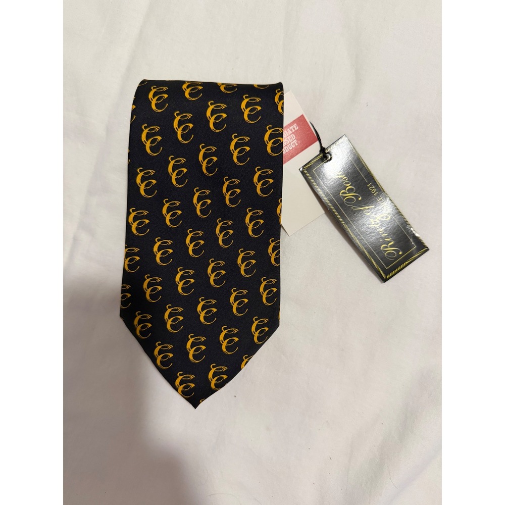 Rivetz of Boston Mens Navy Gold Script C Logo 100% Silk Handmade Necktie NWT